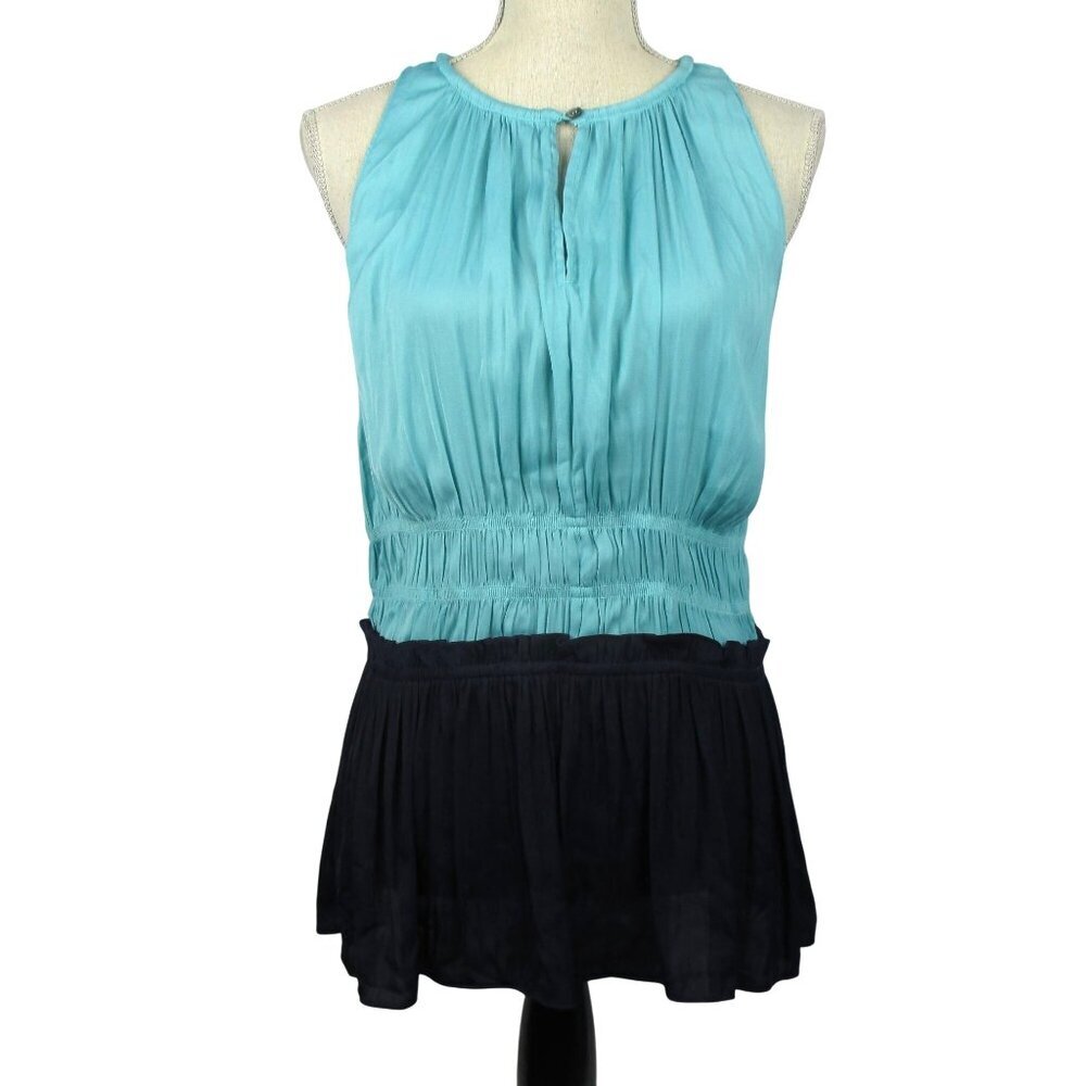 CURRENT AIR Los Angeles Smocked Blouse Women's Large Turquoise Blue $138